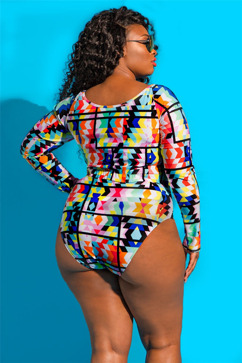 F4694  F4694  Plus Size High Waist swimsuit Long Sleeve Bathing Suit